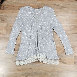 🔹️Blu Planet Gray Sparkly Open Knit Lightweight Cardigan w/Brooch Medium